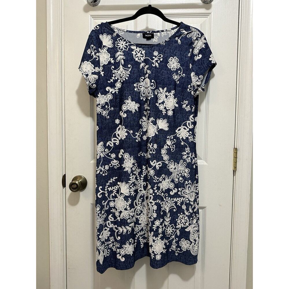 Tacera Blue Dress w/ White Embroidery - Size PL